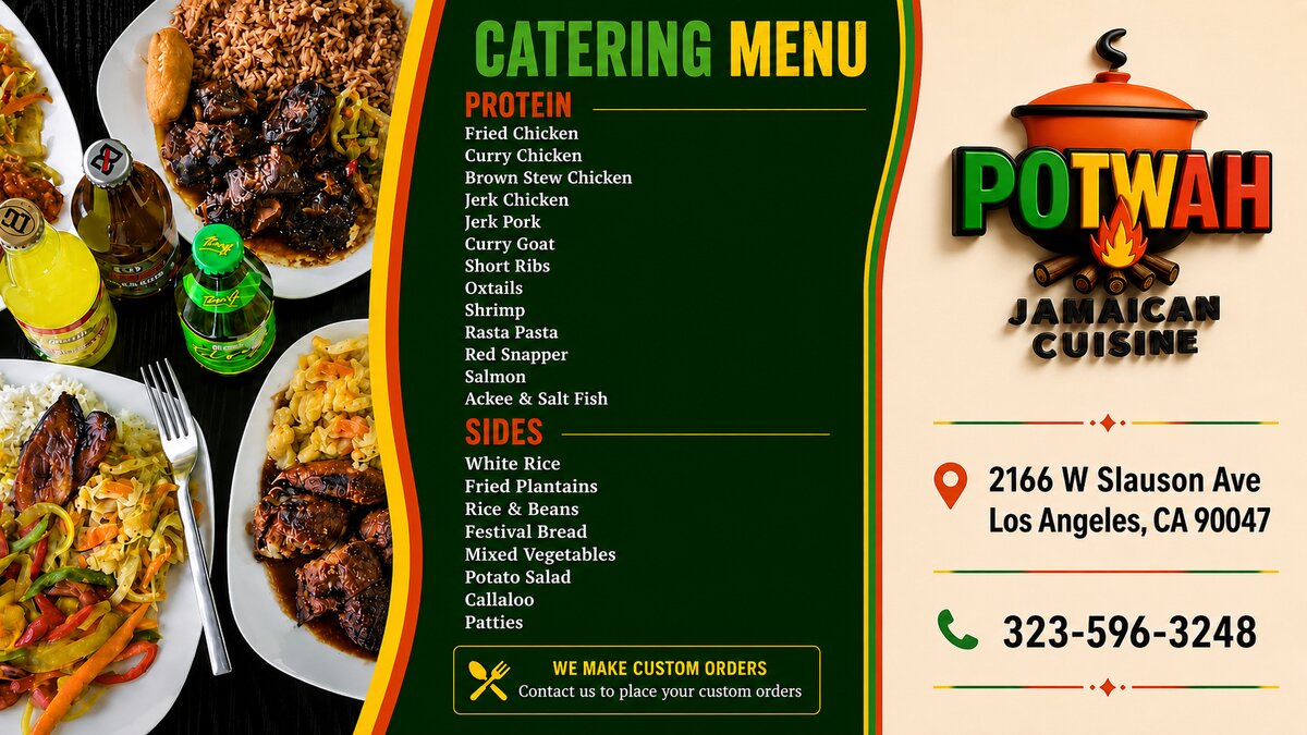 Potwah Jamaican Cuisine catering menu — proteins and sides