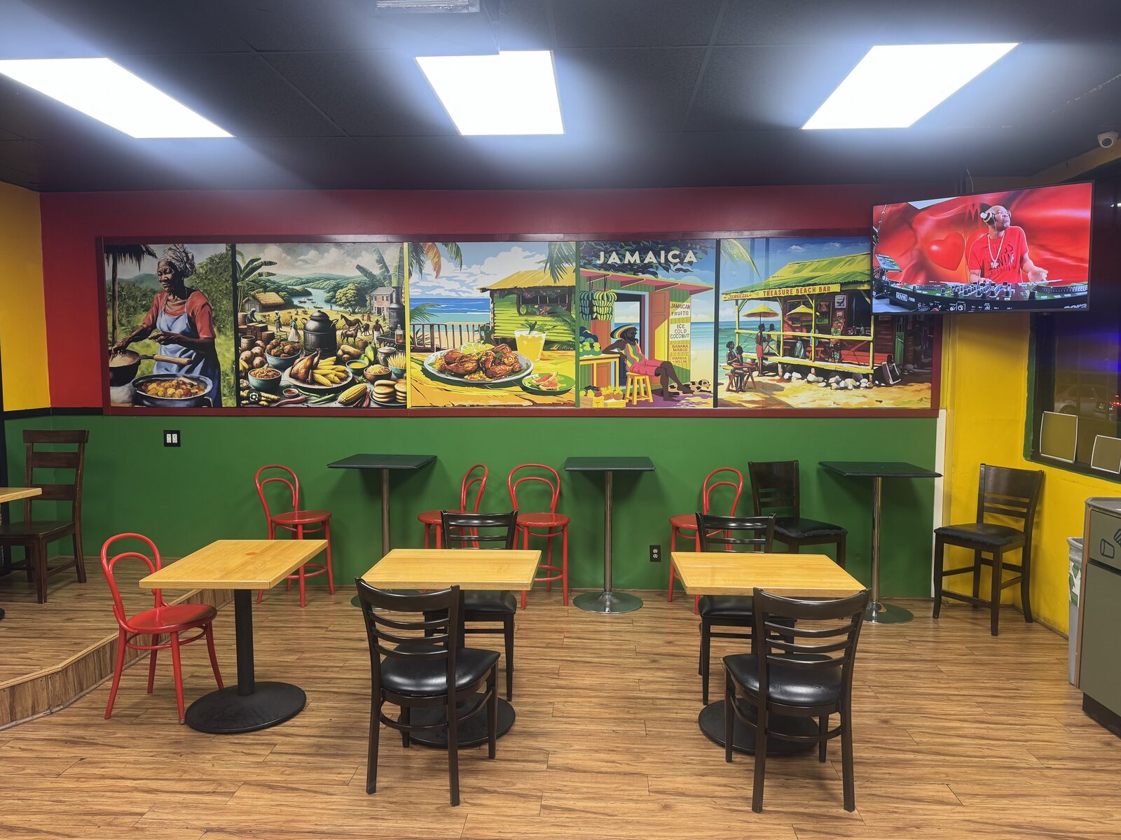 Dining room with hand-painted Jamaican murals