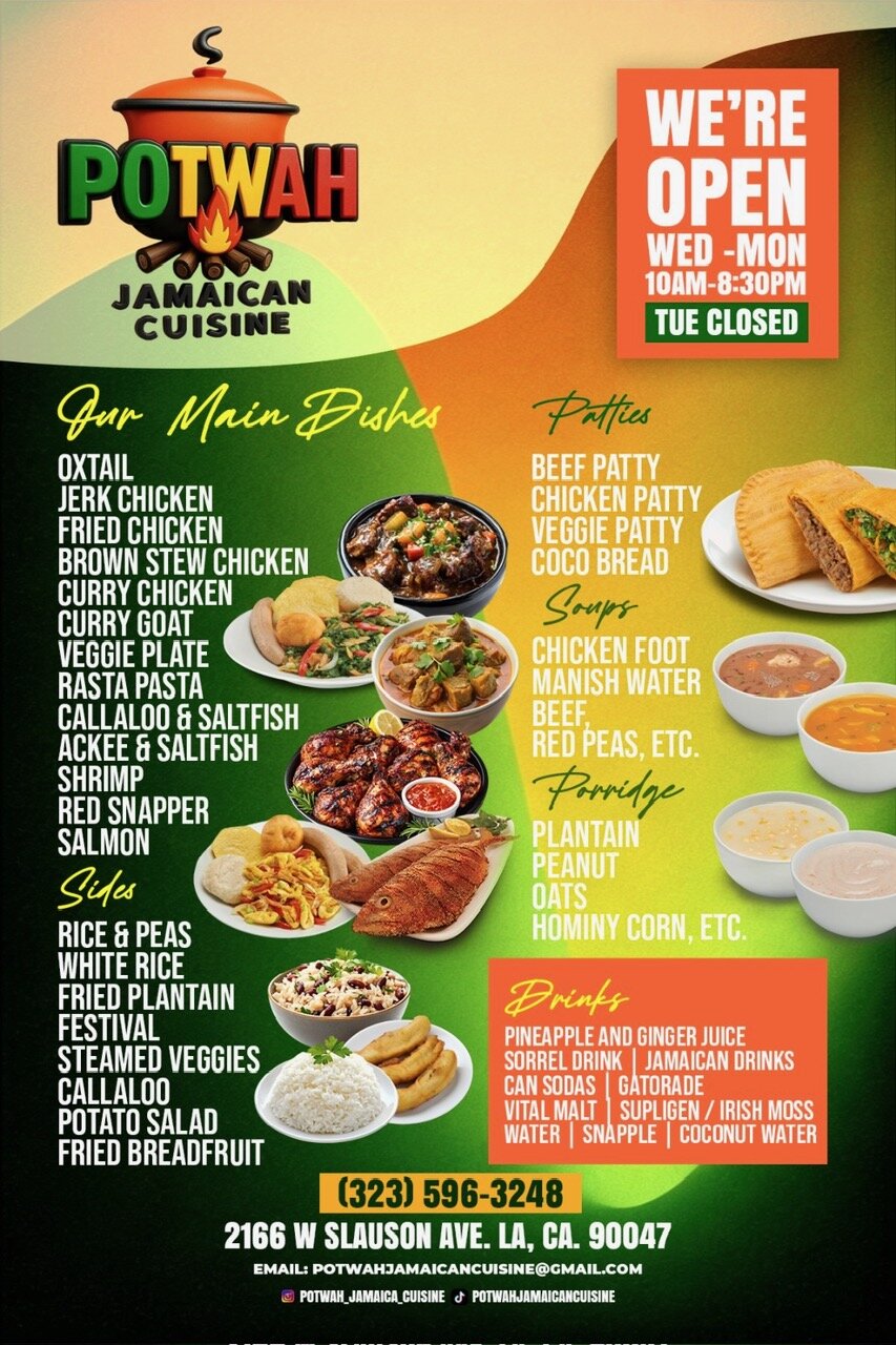 Potwah Jamaican Cuisine full printed menu