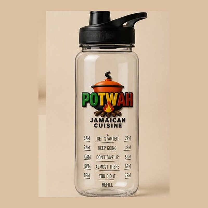 Motivational Water Bottle — Potwah Jamaican Cuisine branded merchandise